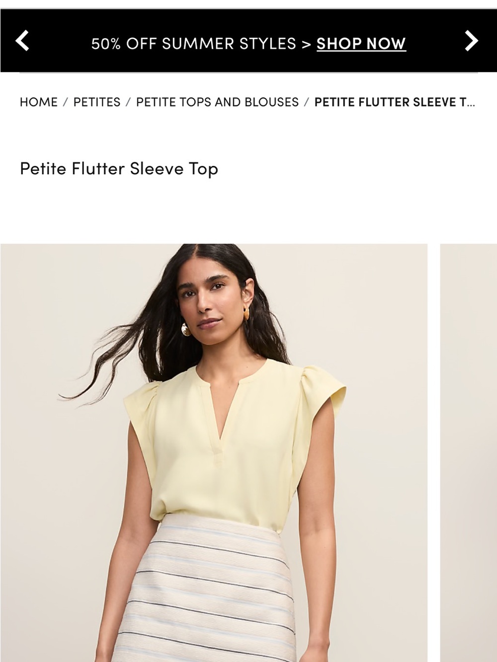 Ann Taylor Petite Flutter Sleeve Blouse in Pale Yellow